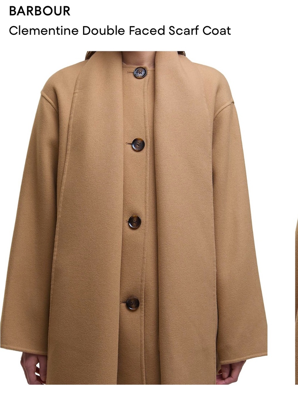 Womens Camel Wool Blend Button Front Coat with Scarf NWT - Picture 3 of 8